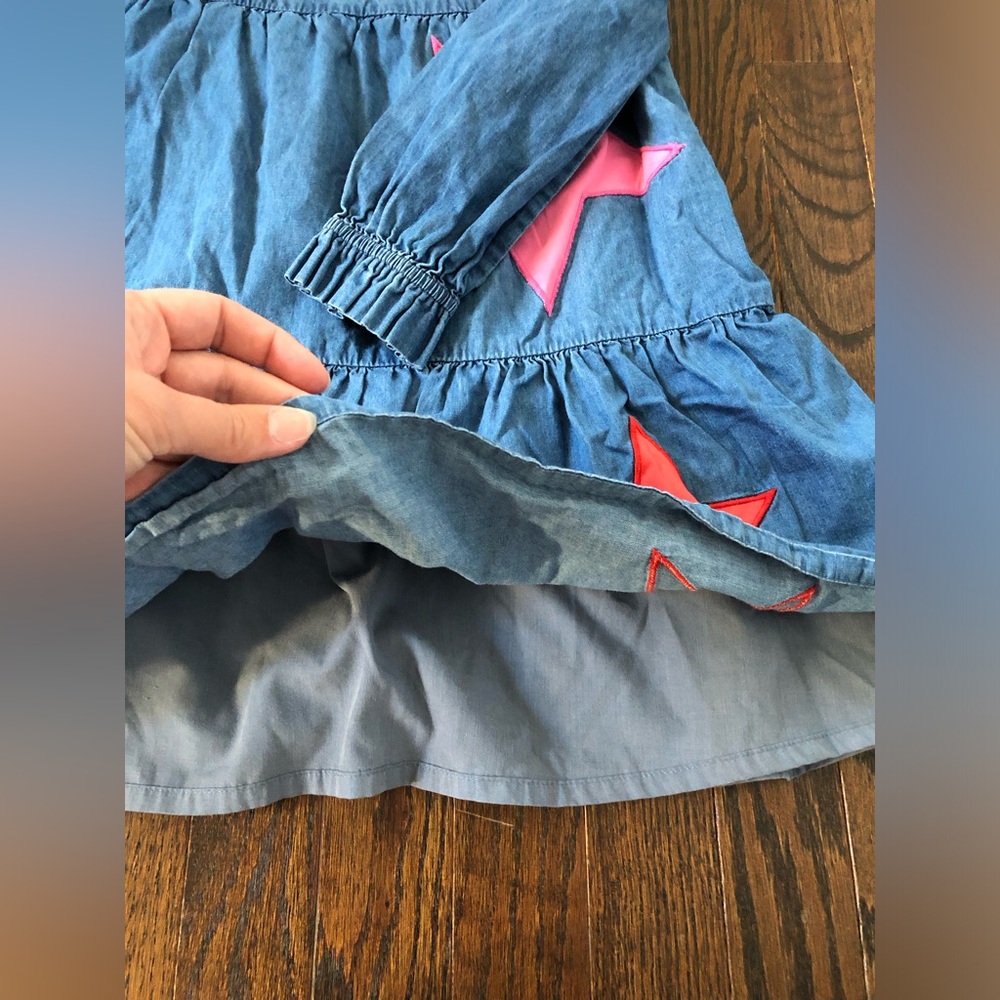 Mini Boden Girls 7-8 Denim Long-Sleeved A-Line Knee-Length Star Applique Dress - Picture 9 of 13